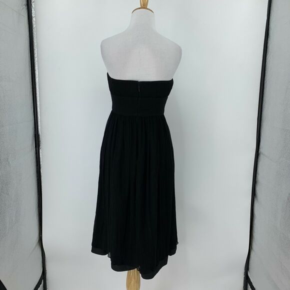 J. Crew Dress Womens 4 Black Emily Silk Back Zip Strapless Pleat Lined Chiffon - Picture 2 of 13
